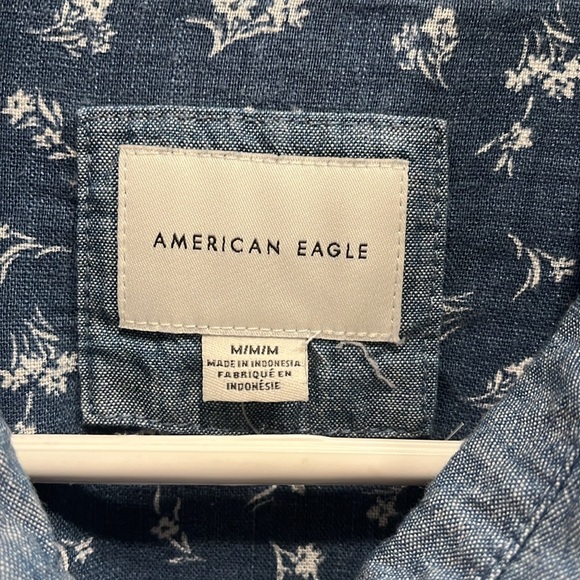 American Eagle Oversized Linen Chambray Patchwork Button Down Shirt Size M - Picture 4 of 8